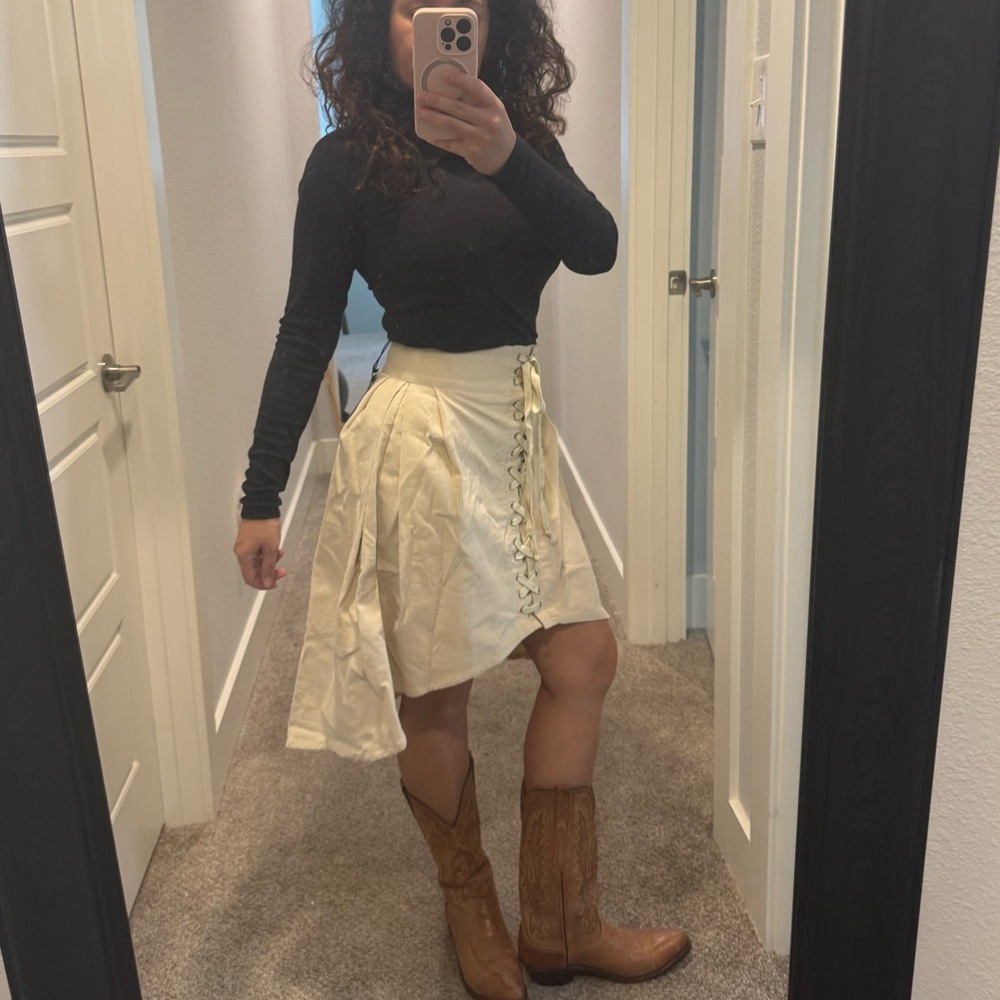 Beige Corduroy High- Low Lace-Up Western Skirt by J.O.A- Size Small